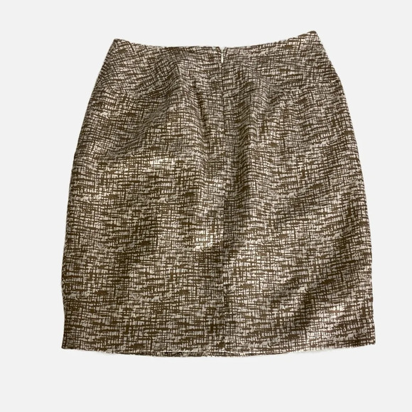 Banana Republic Silk Midi Pencil Skirt Gold Ivory Geometric Print Pleated Size 4 - Picture 6 of 11